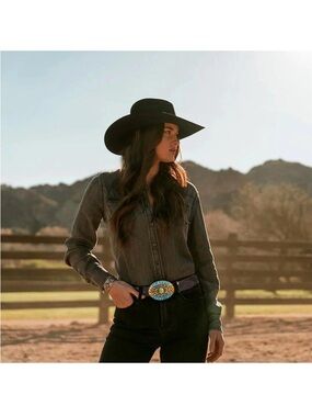 Black Western Cowboy Hat with Leather Band